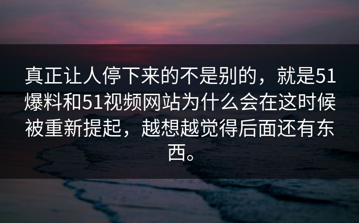 真正让人停下来的不是别的，就是51爆料和51视频网站为什么会在这时候被重新提起，越想越觉得后面还有东西。